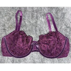 Victoria's Secret maroon burgundy embroidered lace Pushup Dream Angels Bra -38DD